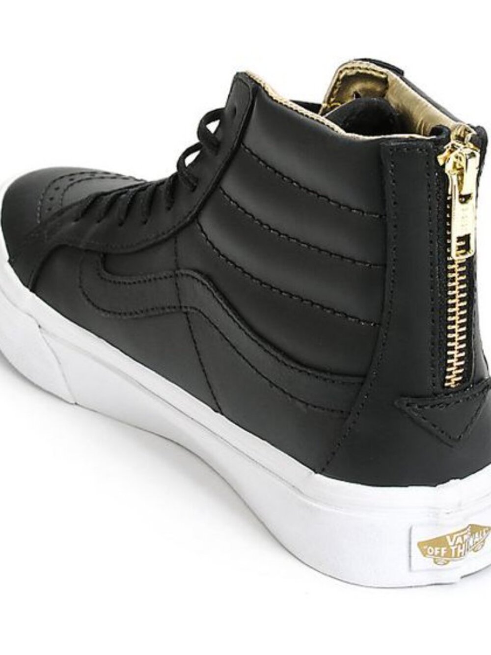 High-top Women’s Vans Black  w/ Gold Zipper - Size  Womens 9, Mens 7.5 - Picture 2 of 12